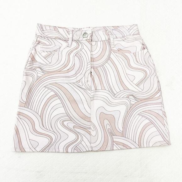 Wilfred Free Wavy Retro Printed Denim Purple Pencil Mini Skirt Size 0 - Picture 1 of 6